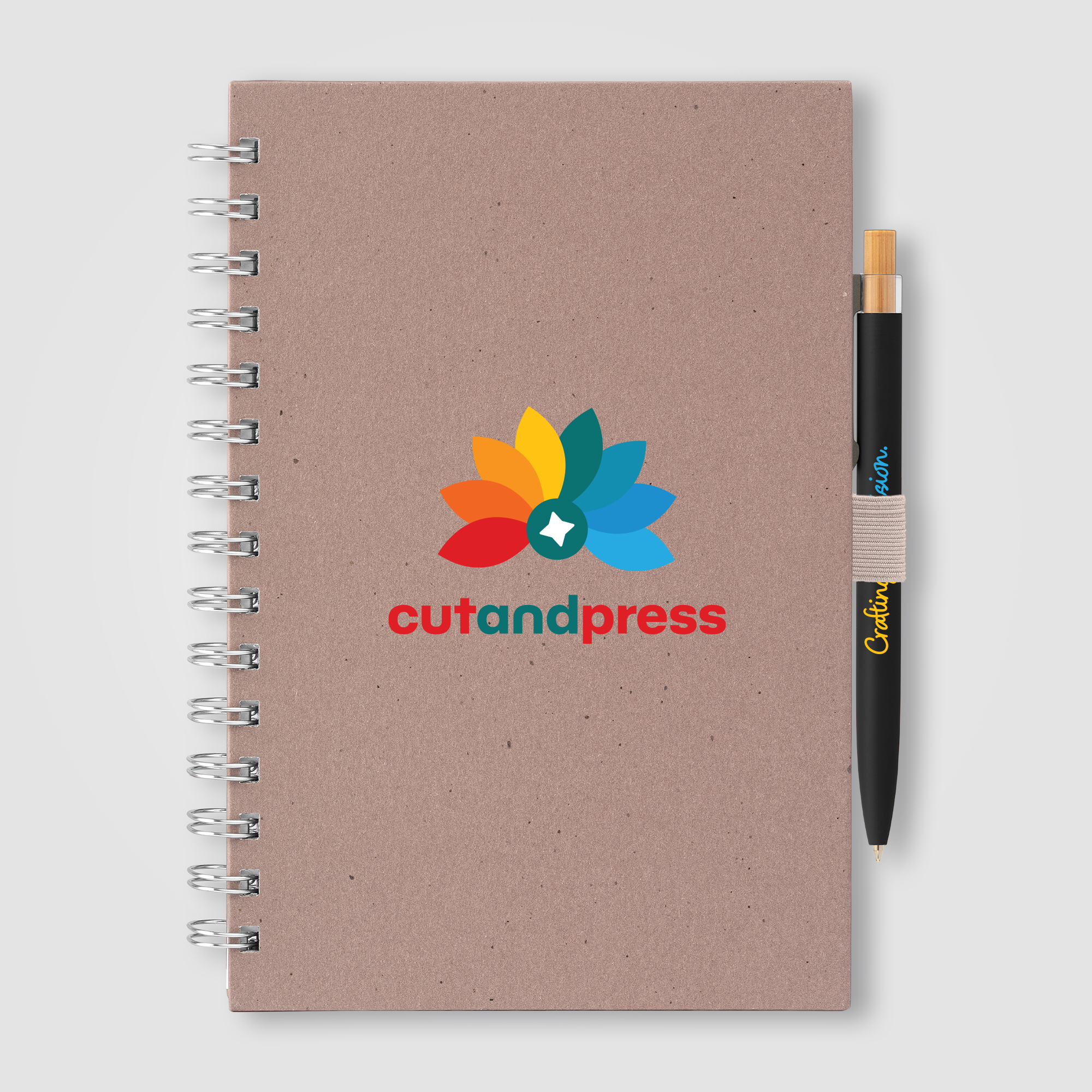 Bloc-notes A5 en carton de lait recyclé avec stylo Terra Gris chaud